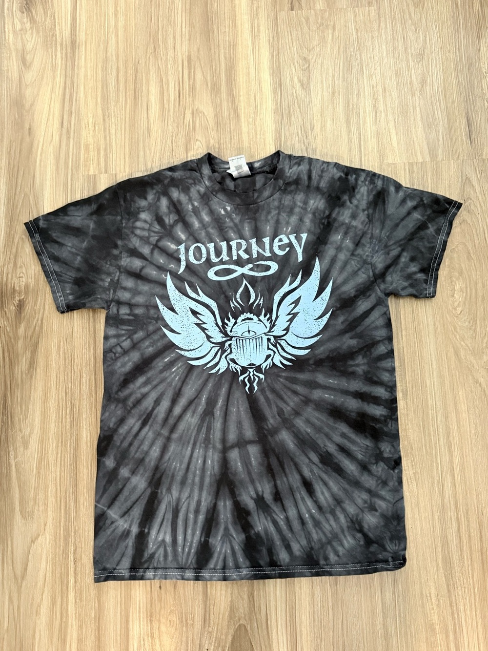 Journey Band T Shirt Medium Black Gray Tie Dye Scarab Wings Rock Music Tee